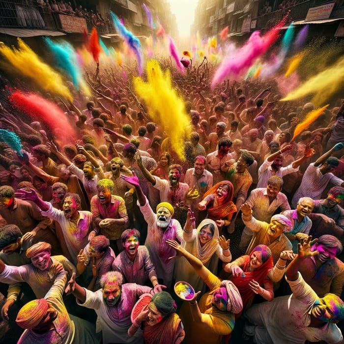 Vibrant Holi Festival Street Scene in India: Joyful Celebration