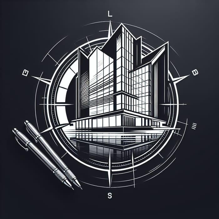 Modern Architectural Logo Design | B&W Building Sketch Logo