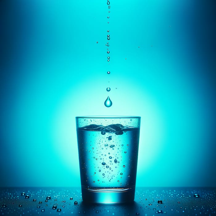 Mesmerizing Water Droplet Falling into Aqua Glass