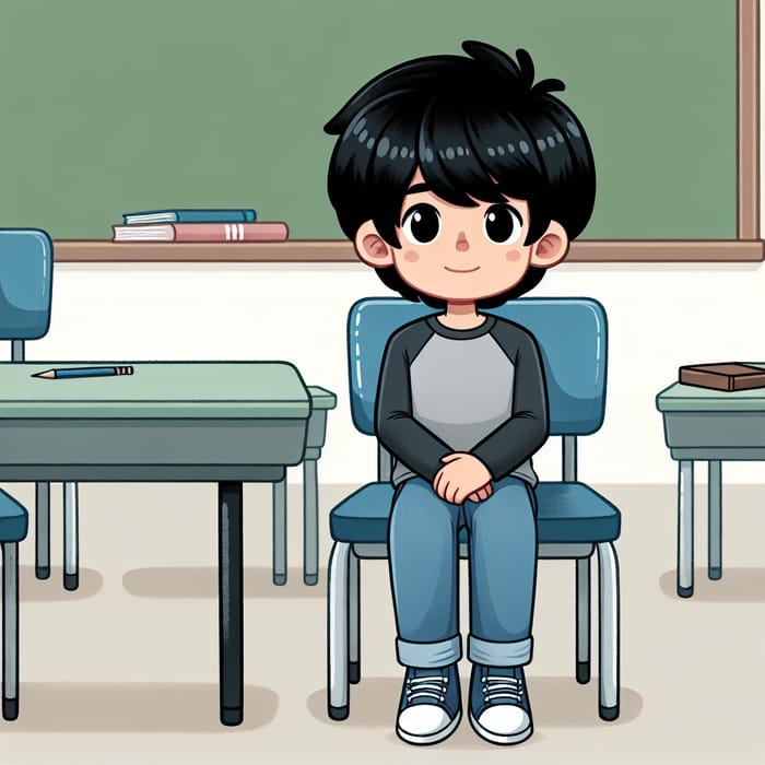 Cartoon Drawing of Young Boy in Classroom Setting