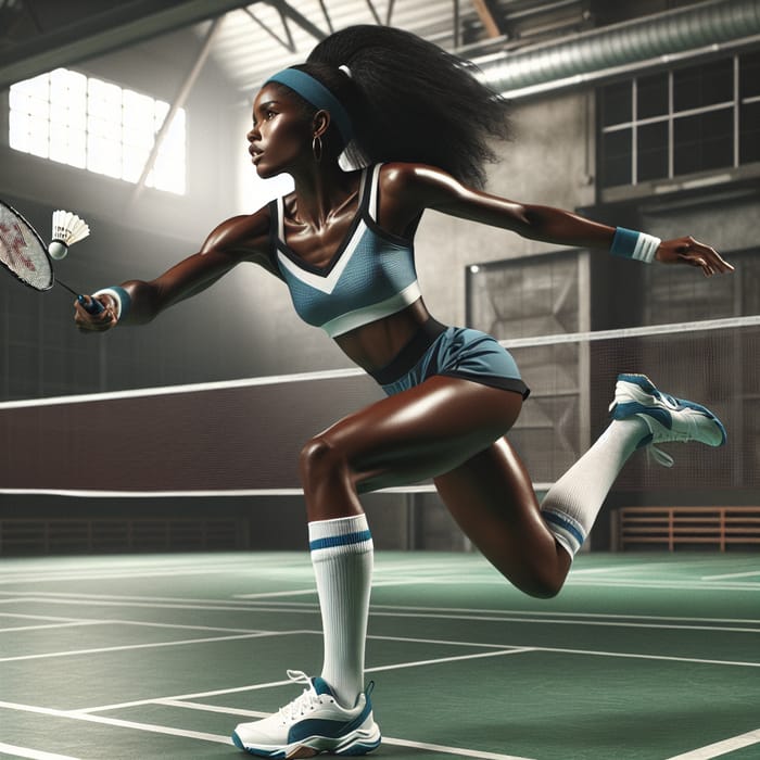 Athletic Black Woman Playing Badminton | Sports Outfit Action Shot