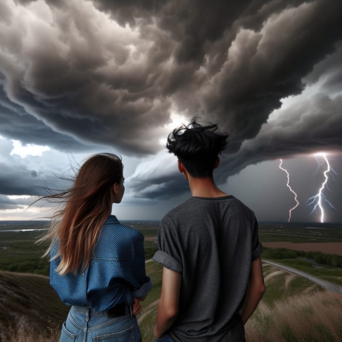 Young Couple Facing Approaching Storm | The Power of Nature