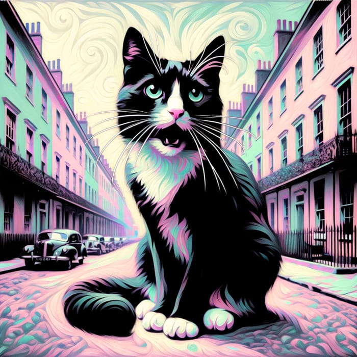 Artistic Tim Burton Style Cat Dictating Sonnet in Pastel Tones