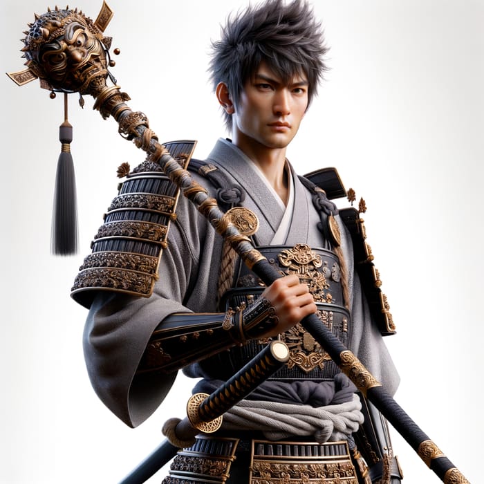 Sakuna 4K Wallpaper | Samurai Character with Ornate Staff