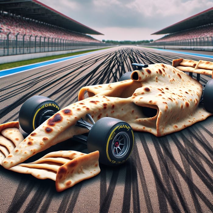 Formula 1 Car Fusion with Lavash Bread on Race Track