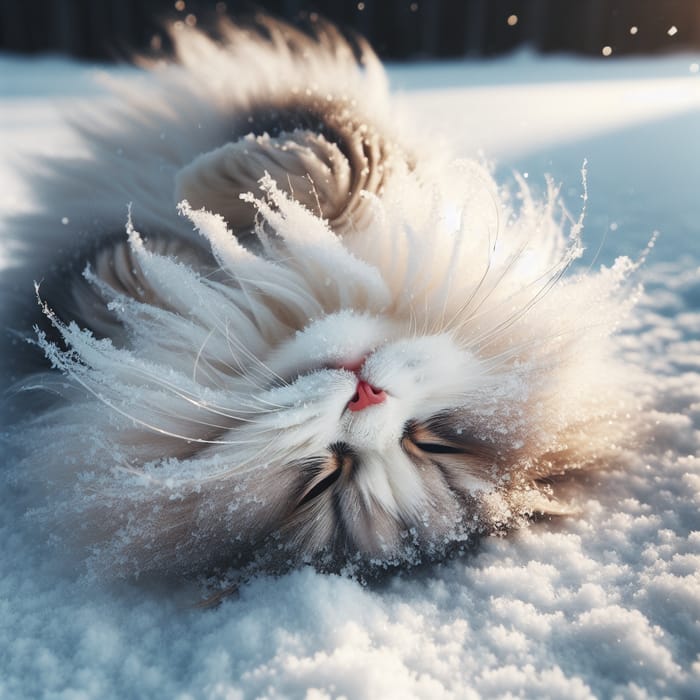 Fluffy Cat Rolling in Snow