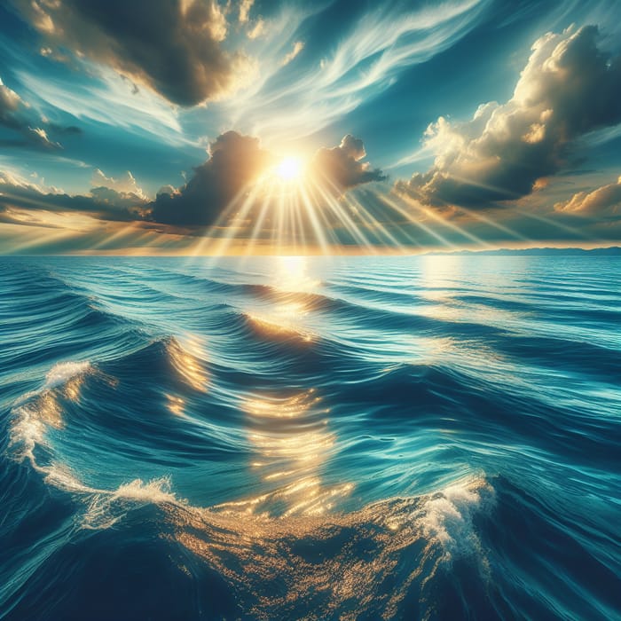 Serenity of the Vast Open Sea | Azure Waters & Golden Sunlight