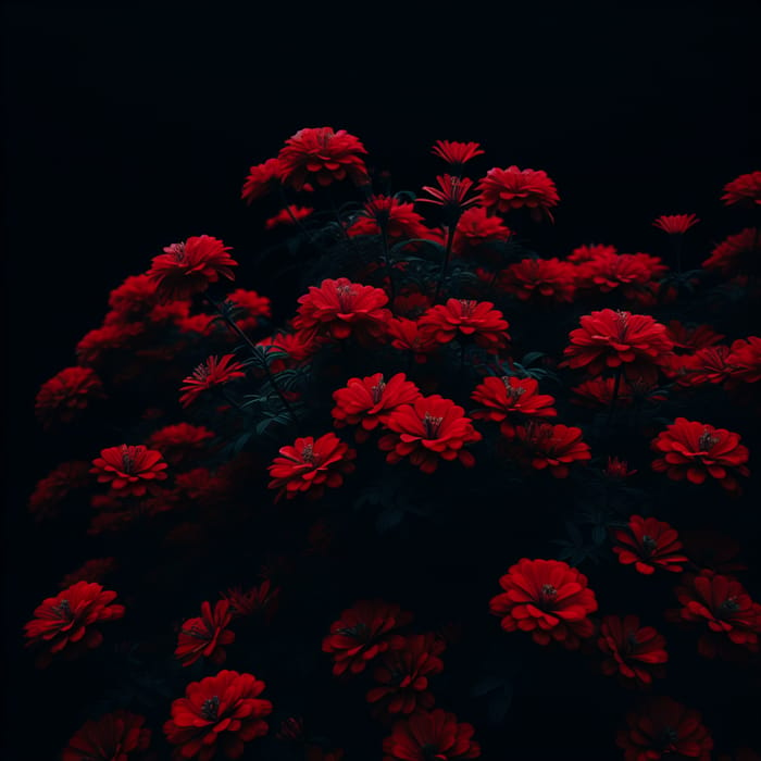 Vivid Red Flowers Against Black Background