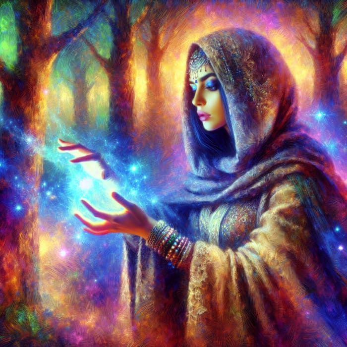 Powerful Sorceress in Enchanted Forest - Magical Digital Art