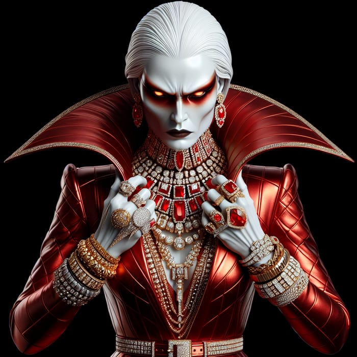 Malevolent Opulence: Wealthy White Woman in Red Leather Outfit