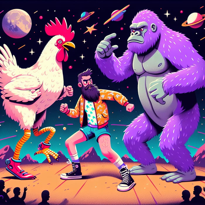 Space Battle: Man-Chicken vs Gorilla vs Twerking Beard Man