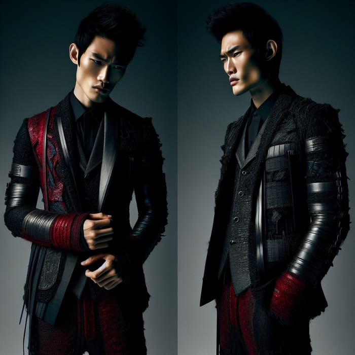 Avant-Garde Asian Man in Bold Recycled Suit | Sustainable Fashion Editorial