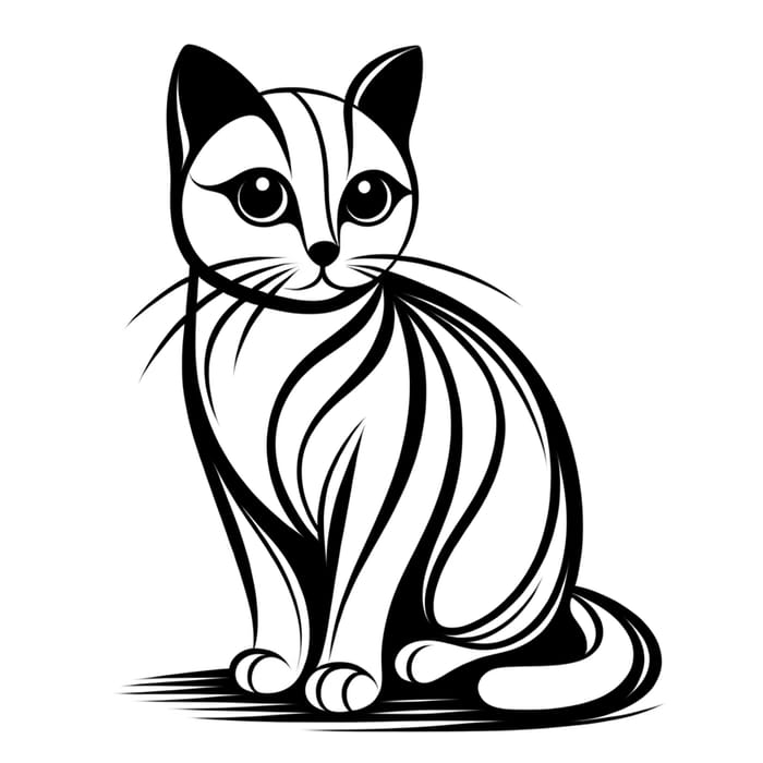 Simplistic Elegance: Graceful Cat Line Drawing
