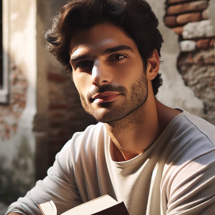 Middle Eastern Man Portrait with Book | Casual Clothes