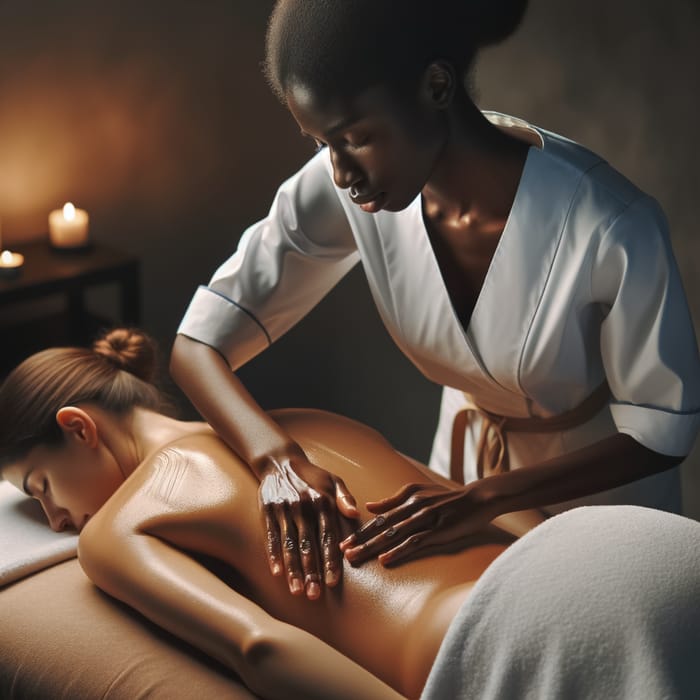 Professional Black Masseuse Delivering Relaxing Back Massage