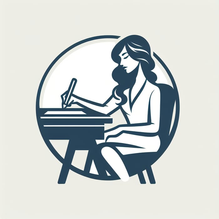 Minimalistic Design Vector Art white Woman Sitting Desk Logo Style