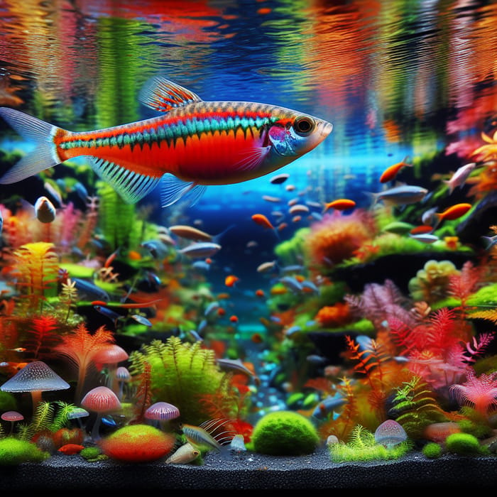 Colorful Danio Fish Swimming in Aquarium