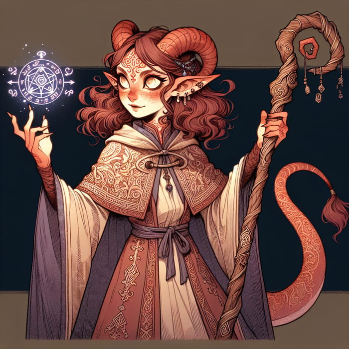 Tiefling Girl Wizard Illustration | Fantasy Art