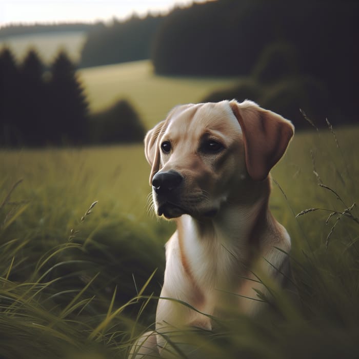 Pensive Dog in Serene Field | Tranquil Labrador Image