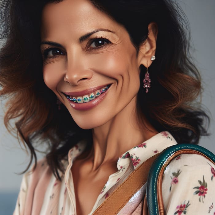 Stylish Milf with Colorful Braces and Confident Smile
