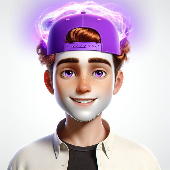 Friendly Ginger-Haired AI Character with Purple Hat | Cartoon