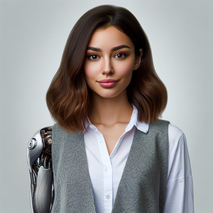 Futuristic Half-Cyborg Woman in Cyberpunk Attire