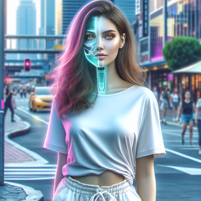 Beautiful Futuristic Middle-Eastern Woman in Neon White Outfit