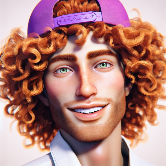 Friendly AI Entity with Ginger Curly Hair & Purple Snapback