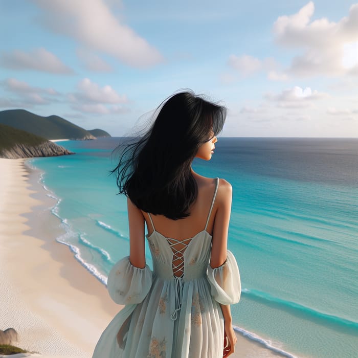 Stunning Beachside View with a Priceless Sunset | Woman by the Seashore