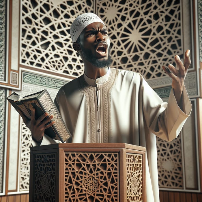 African Imam Preaching in Traditional Attire