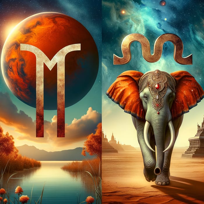 Scorpio Astrological Symbol with Mars, Water & Elephant Imagery