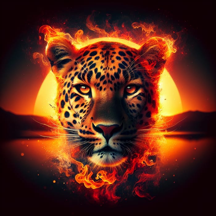 Intense Leopard Portrait with Fiery Background