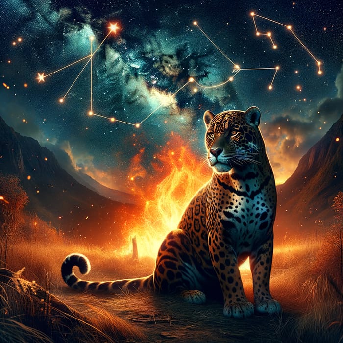 Majestic Jaguar on Fiery Night with Sagittarius