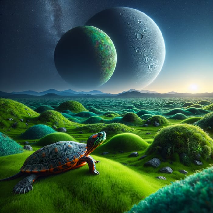 Colorful Turtle on Green Grass with Stunning Mercury Sight
