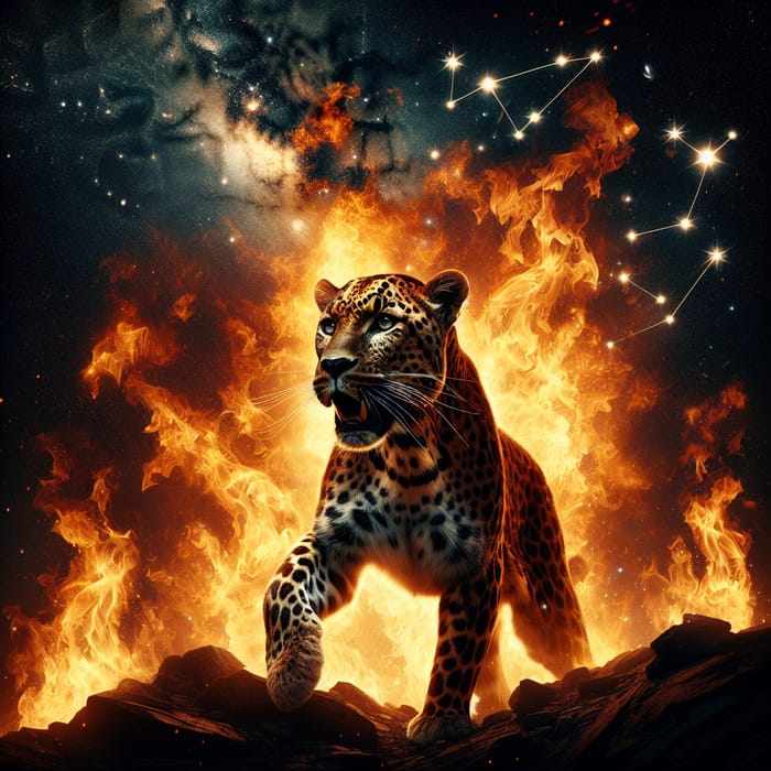 Captivating Leopard Amid Blazing Fire | Constellation Sagittarius