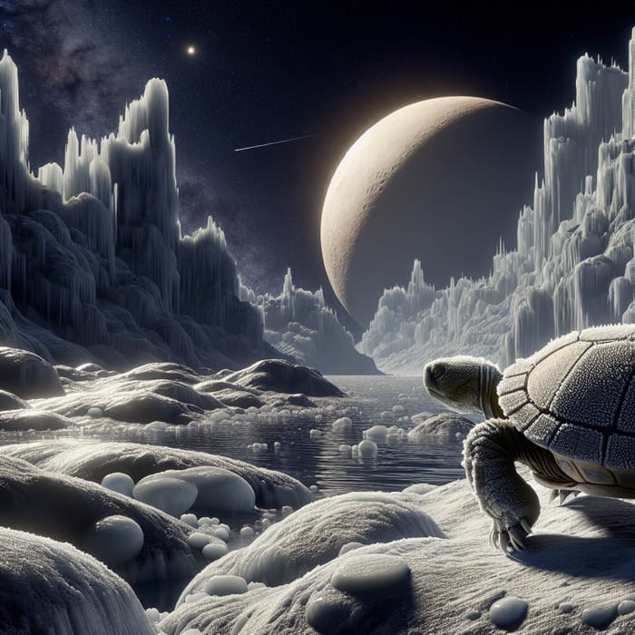 Curious Turtle Explores Icy Terrain on Pluto