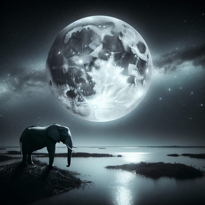 Majestic Elephant by Tranquil Moonlit Water