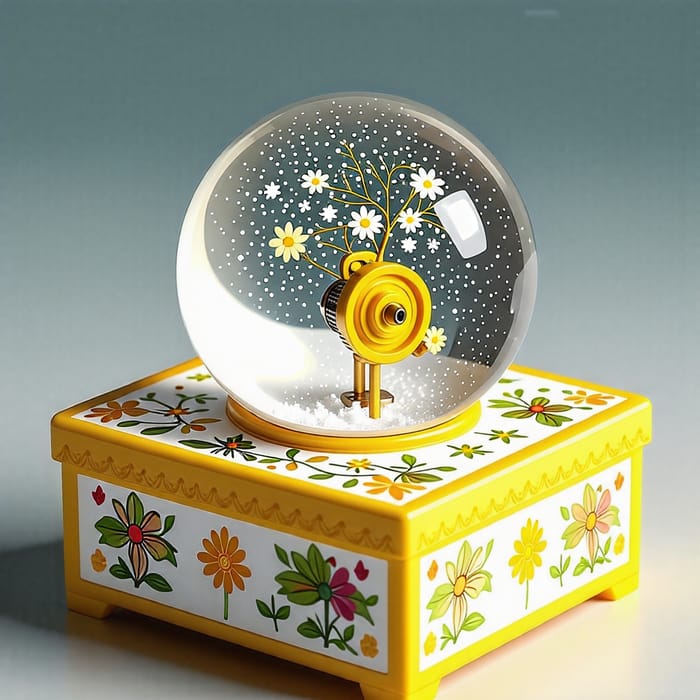 Square Music Box with Yellow Border & Crystal Ball