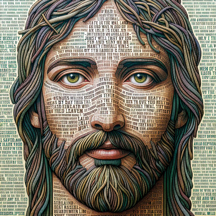 Intricate Textual Portrait: Creative Image of Jesus in Bible Text