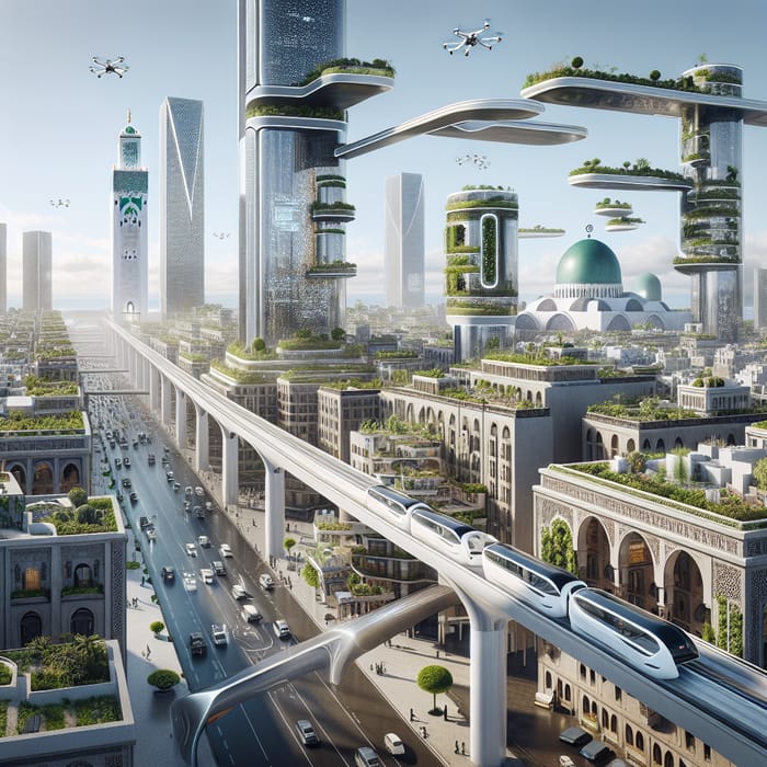 Futuristic Casablanca in 2050: Skyscrapers, Monorail & Moroccan Charm