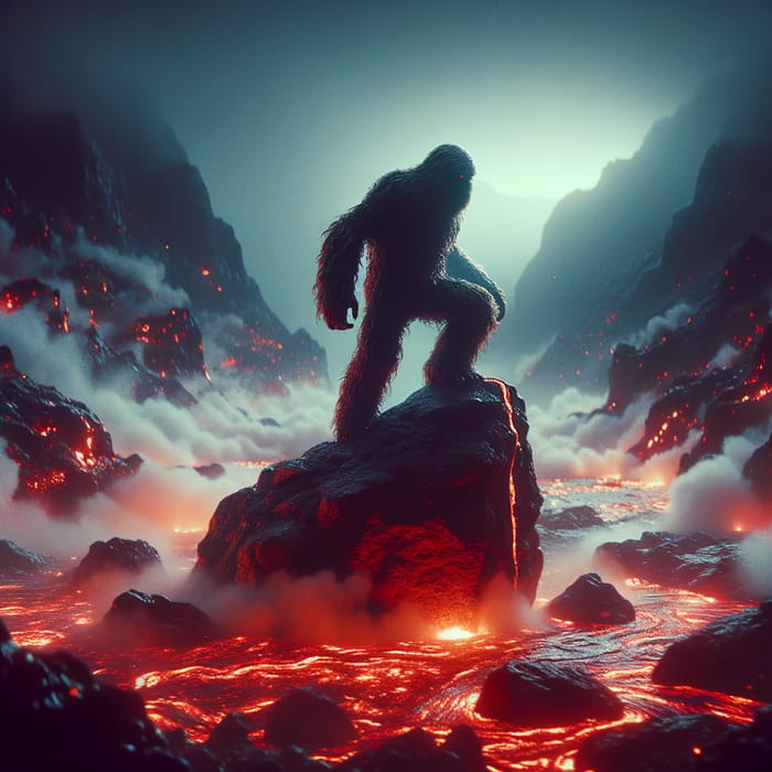 Makbuk Creature Stands on Rock Amid Lava Flow | 4K Cinematic View