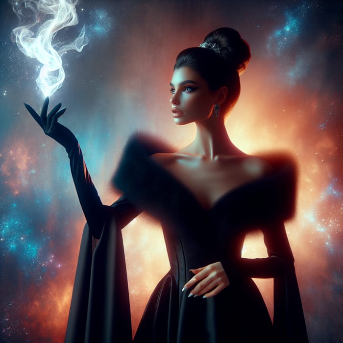 Powerful Black Enchantress with Elegant Updo & White Flame