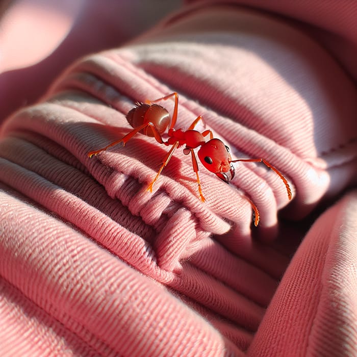 Red Ant on Pink Pants - Vibrant Image Capture