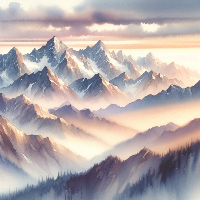 Tranquil Mountain Watercolor Landscape