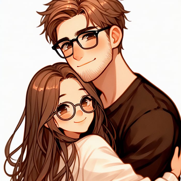 Warm Embrace of a Man and Woman with Glasses and Long Hair