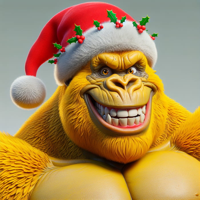 Yellow Gorilla with Santa Hat | Festive Holiday Primate