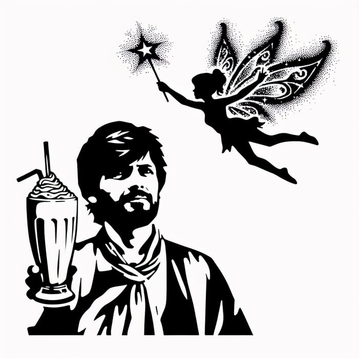 Man Holding Milkshake with Fairy and Magic Wand