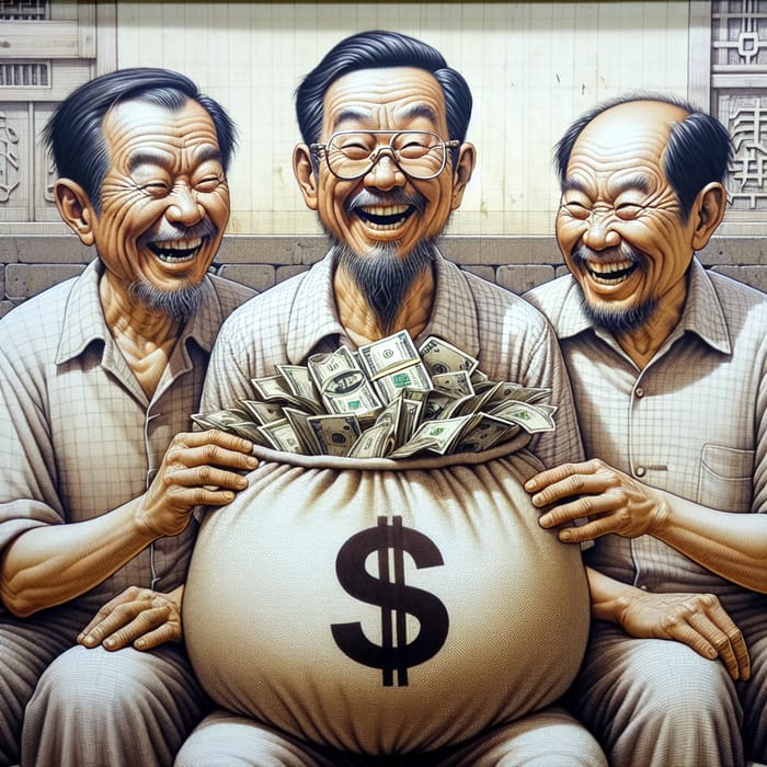 Three Happy Chinese Men with Money Bag - Cultural Wealth