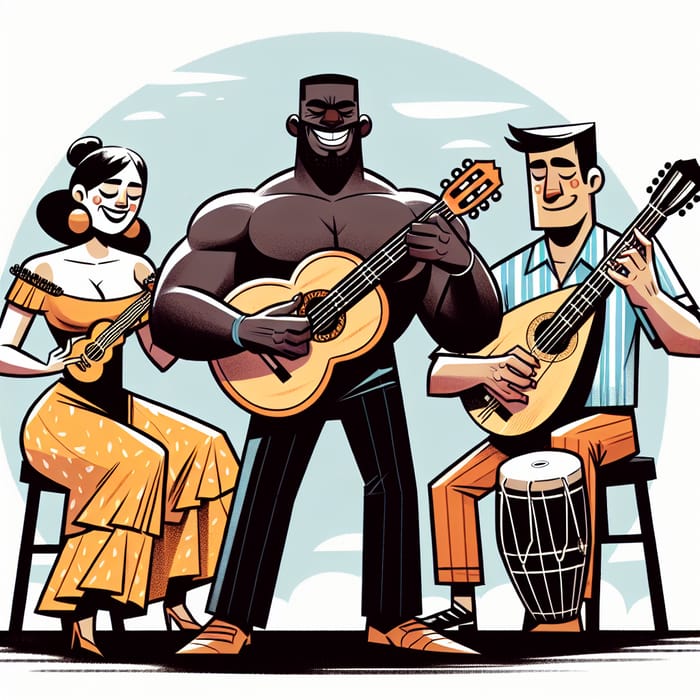 Cartoon Style Musical Group Performing Outdoors