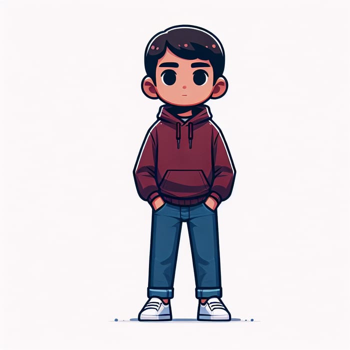 Middle-Eastern Boy in Dark Red Hoodie Illustration